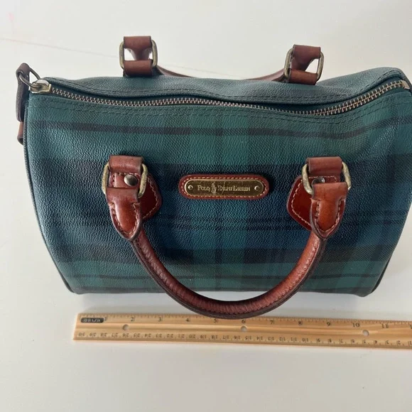 Polo Ralph Lauren Vintage Blackwatch Plaid Leather Boston Satchel Hand Bag - Picture 16 of 16
